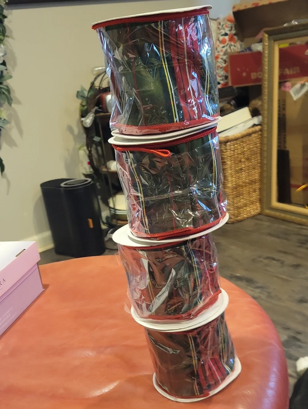 Plaid Wide Wired Christmas Ribbon For Trees/ Garland/Etc.. Brand New W/ Tags!
